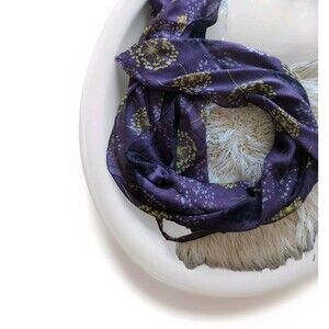 Sheer Purple Rectangular Scarf Painted Gold Leaf Long & Wide Polyester 75” x 38”